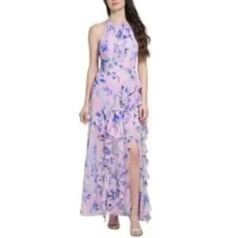 Eliza J Maxi Dress Floral Print Ruffle Halter Neck Sleeveless SZ12 *NEW W/TAGS* - Picture 5 of 14